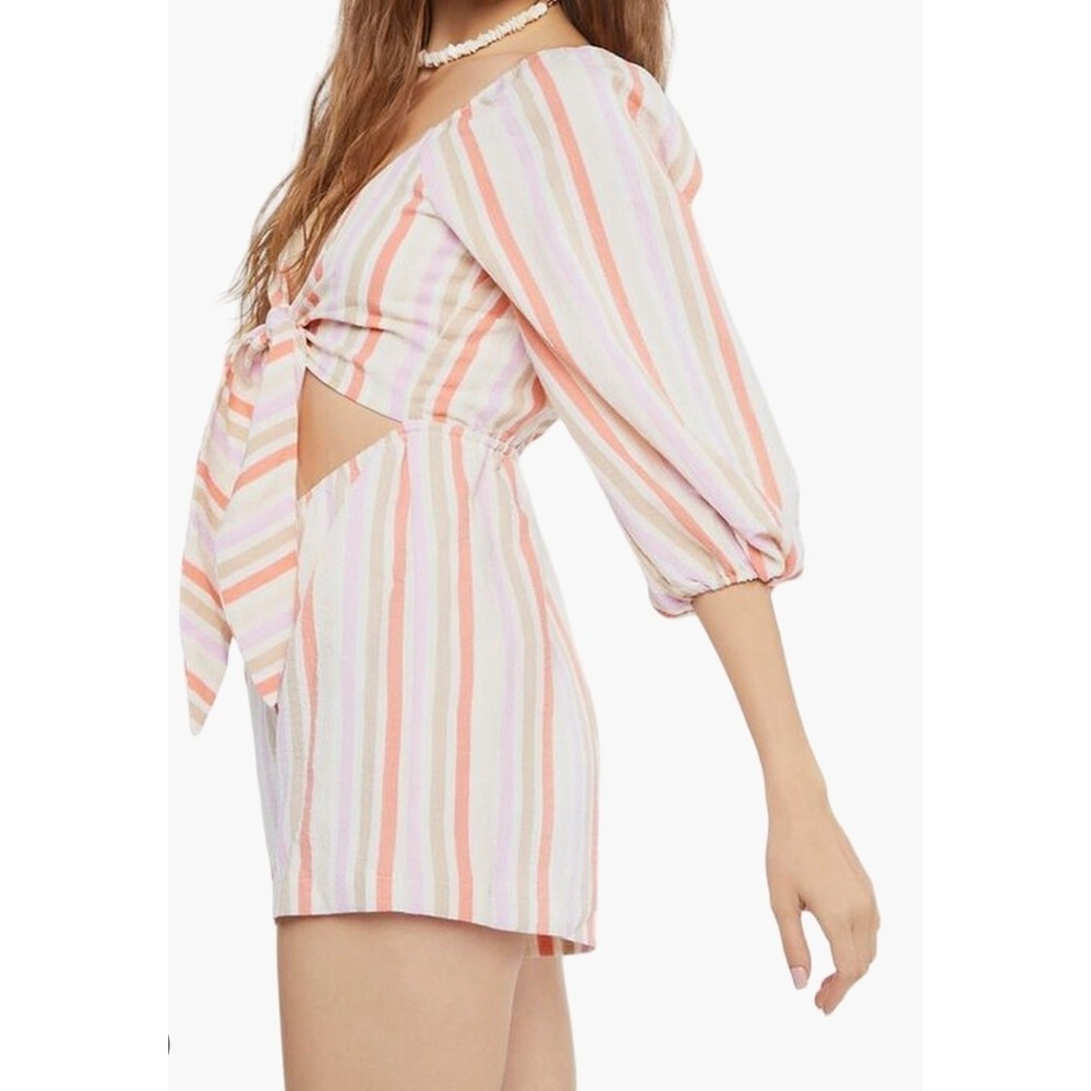 New Striped Tie Front Cutout Romper Dress Large (ox) Summer Beach Resort Boho